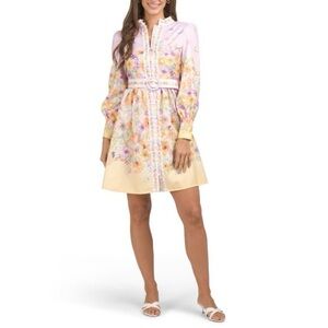 Dalia MacPhee long sleeve pink yellow floral dress